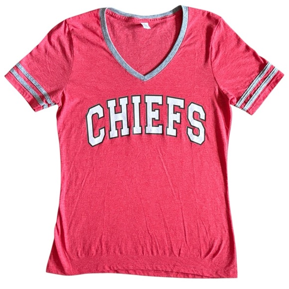 Kansas City Chiefs Women's Red V-Neck Football Jersey Tee - Size Small - Picture 2 of 6
